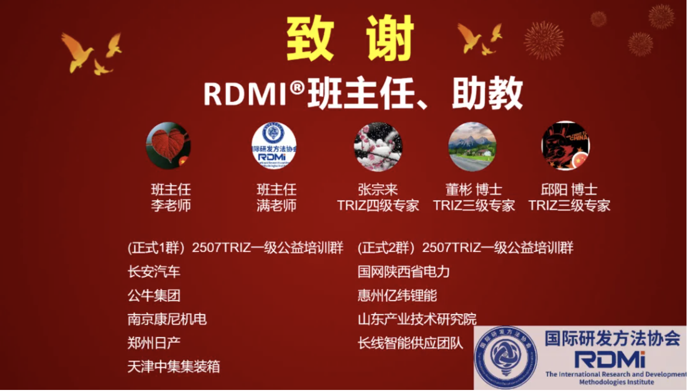 82%通过率!多家企业组团!1500+参训人员!RDMi®第二十二期TRIZ一级公益培训“成绩单”亮眼 82%通过率!多家企业组团!1500+参训人员!RDMi®第二十二期TRIZ一级公益培训“成绩单”亮眼